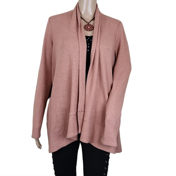 LOGO by Lori Goldstein Waffle Knit Cardigan Patch Pockets - Picture 1 of 5